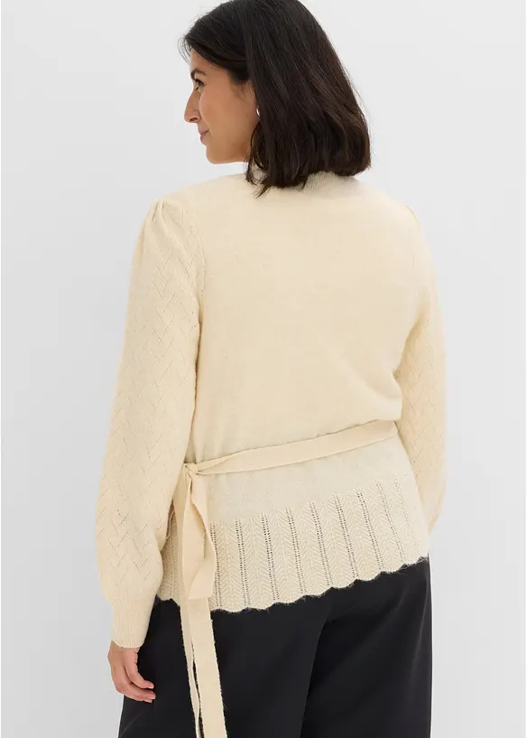 Wickelpullover mit Puffärmeln in beige von hinten (im Anschnitt) - bonprix