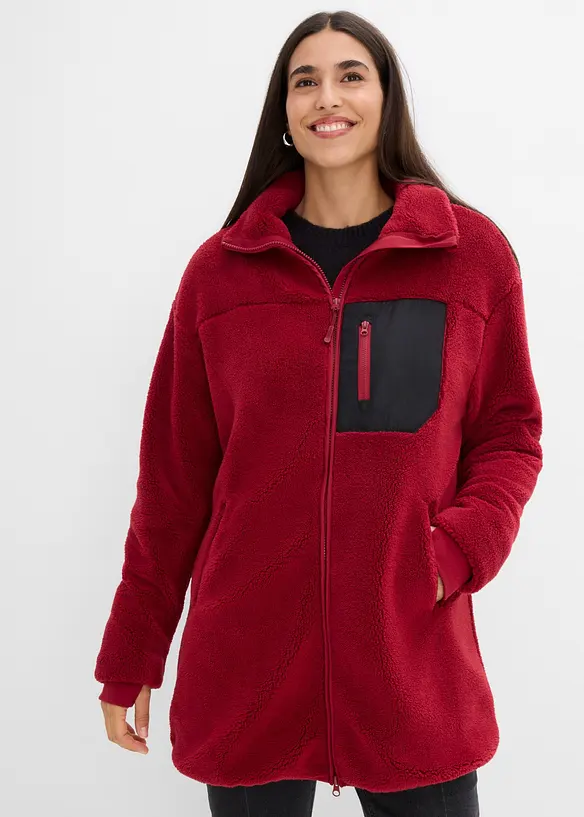 Teddy-Fleece Jacke in rot von vorne (im Anschnitt) - bonprix