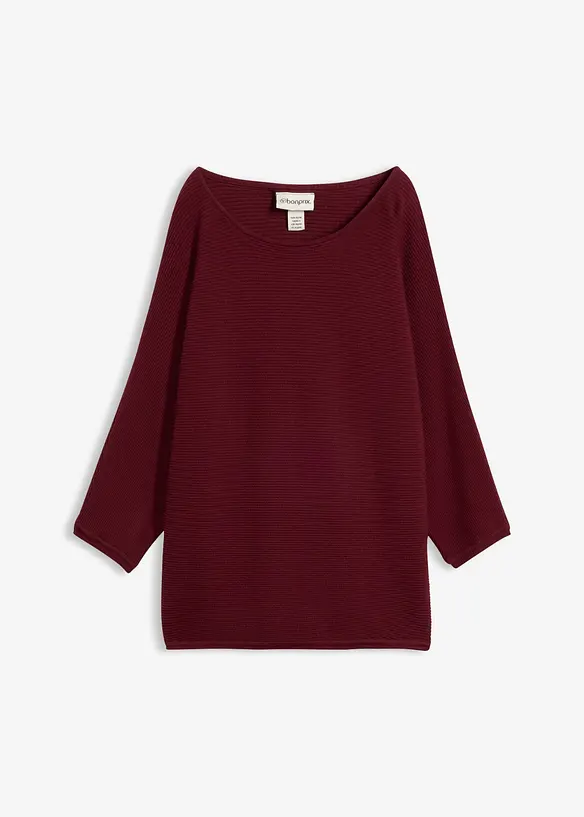 Oversize-Ripp-Pullover aus Viskose-Mix in rot von vorne - bonprix