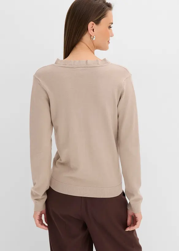 Feinstrickjacke aus fließendem Viskose-Mix in grau von hinten (im Anschnitt) - bonprix