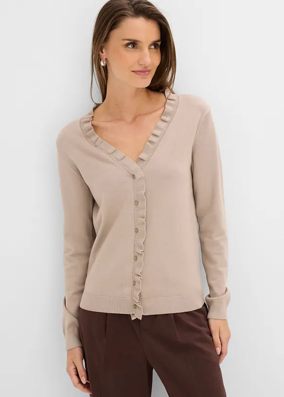 Feinstrickjacke aus fließendem Viskose-Mix in grau von vorne (im Anschnitt) - bonprix