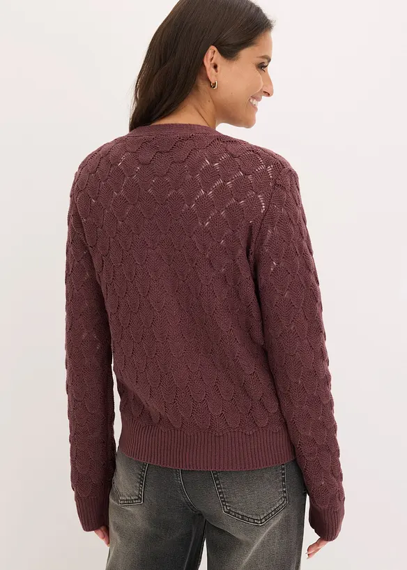 Ajour-Strickjacke in lila von hinten (im Anschnitt) - bonprix Ajour-Strickjacke in lila von hinten (im Anschnitt) - bonprix