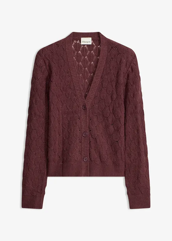 Ajour-Strickjacke in lila von vorne - bonprix Ajour-Strickjacke in lila von vorne - bonprix