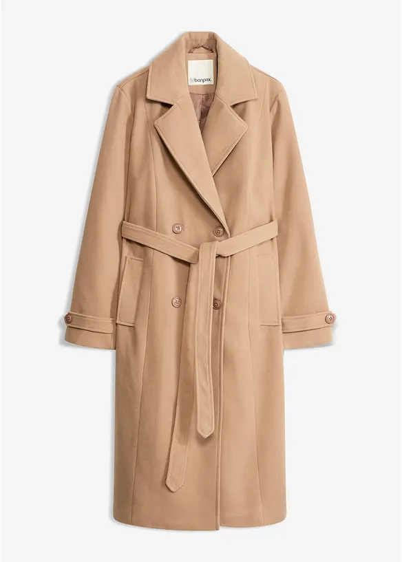 Winter-Trenchcoat in Wolloptik in braun von vorne - bonprix
