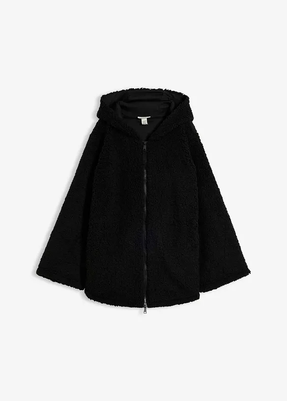 Teddy-Fleece Jacke in A-Linie mit Seitenschlitzen in schwarz von vorne - bonprix