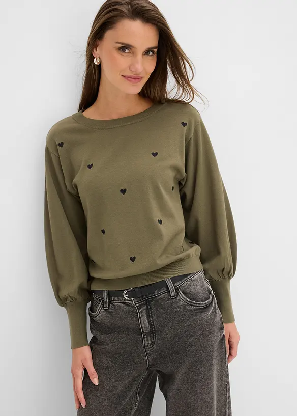 Feinstrickpullover aus Viskose-Mix in grün von vorne (im Anschnitt) - bonprix