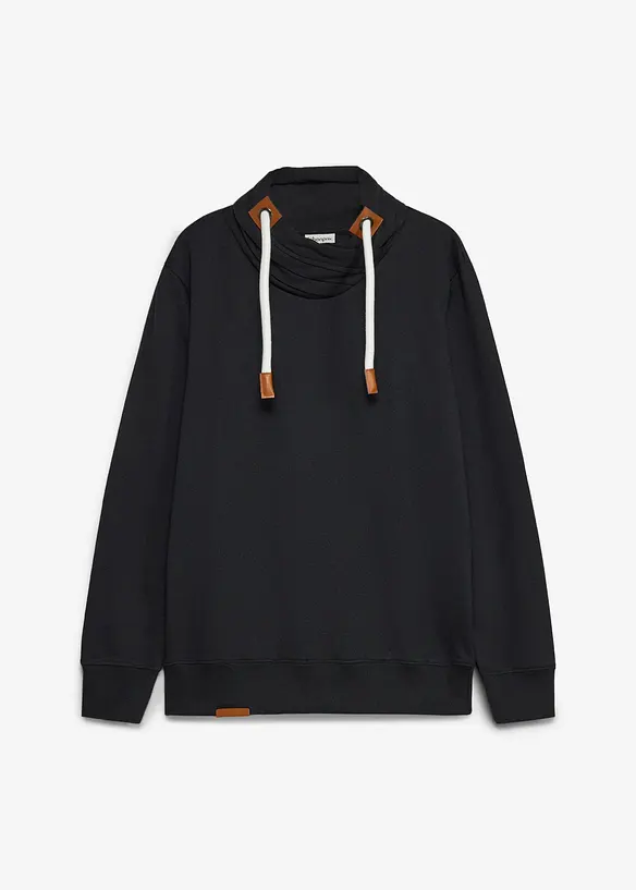 Schalkragen-Sweatshirt mit Lederimitat Details in schwarz von vorne - bonprix
