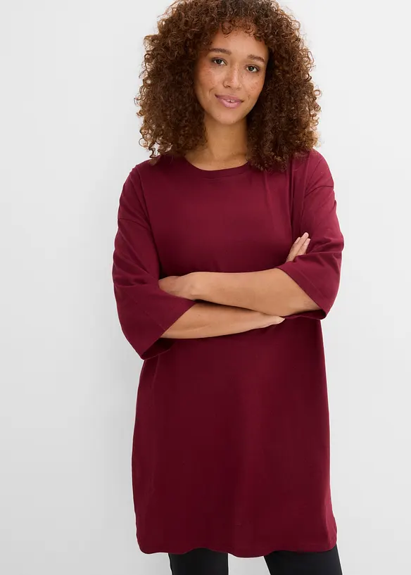 Oversize-Longshirt aus reiner Bio-Baumwolle in rot von vorne (im Anschnitt) - bonprix