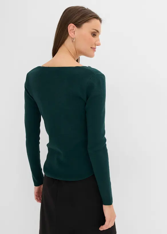Feinstrickpullover aus weichem Viskose-Mix in grün von hinten (im Anschnitt) - bonprix