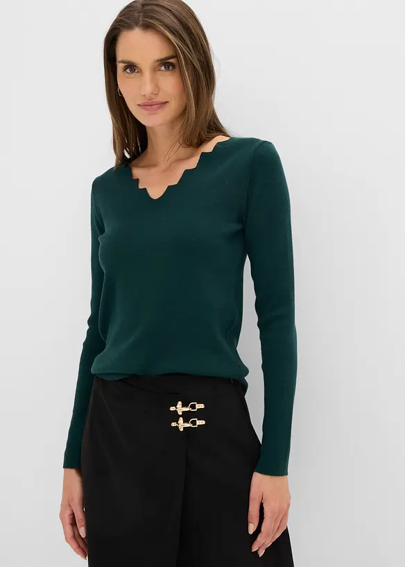 Feinstrickpullover aus weichem Viskose-Mix in grün von vorne (im Anschnitt) - bonprix