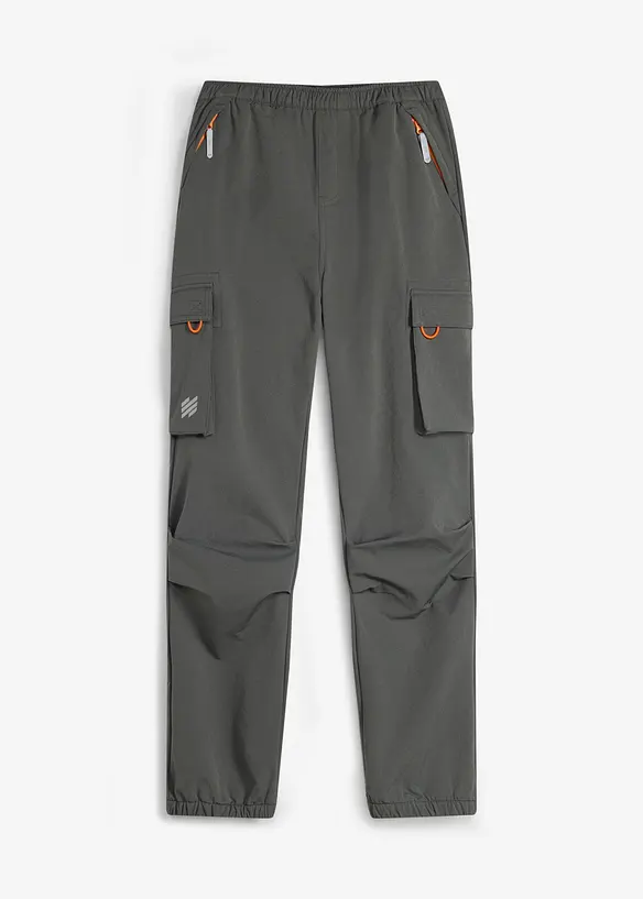 Stretch-Softshell-Cargohose mit Weitenverstellung, wasserabweisend in grau von vorne - bonprix