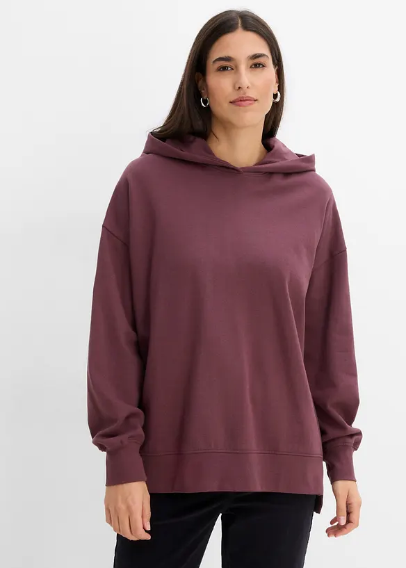 Hoodie aus reiner Baumwolle in lila von vorne (im Anschnitt) - bonprix