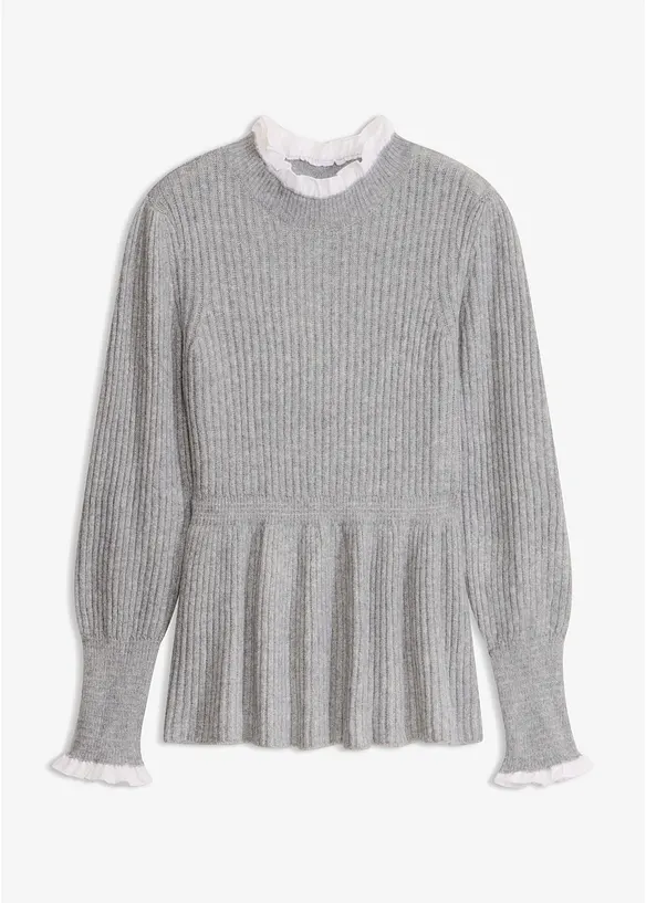 Pullover mit Blusen-Einsatz in grau von vorne - bonprix