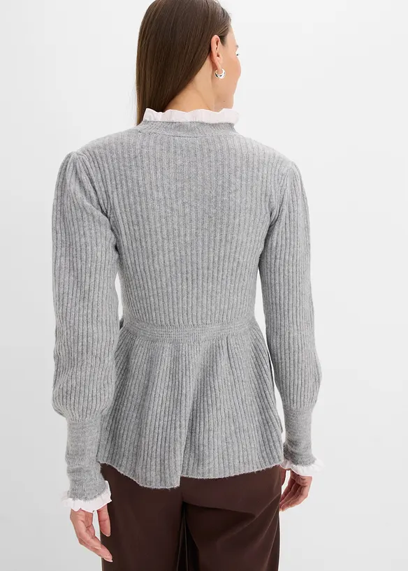 Pullover mit Blusen-Einsatz in grau von hinten (im Anschnitt) - bonprix