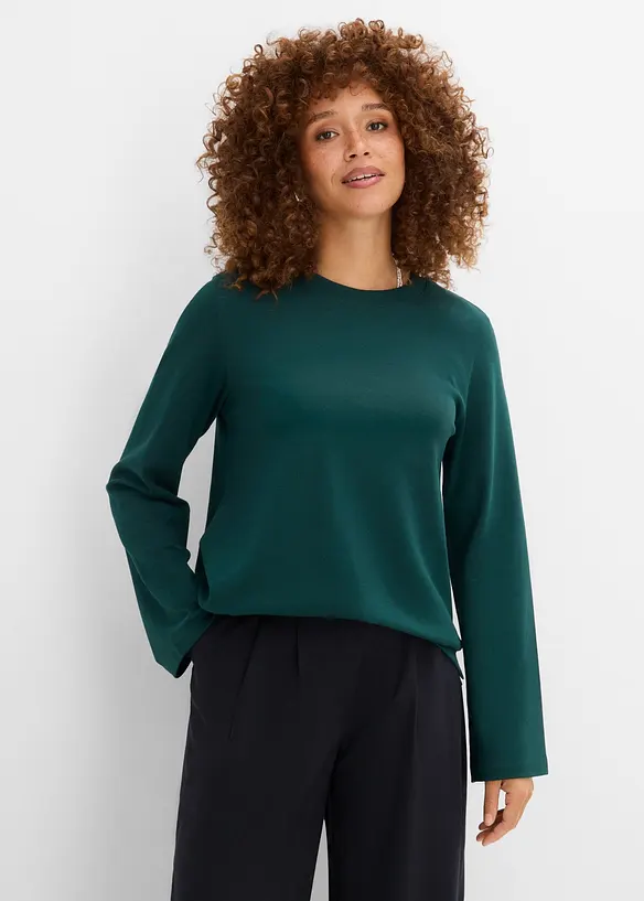 Langarmshirt aus reiner Bio-Baumwolle in grün von vorne (im Anschnitt) - bonprix