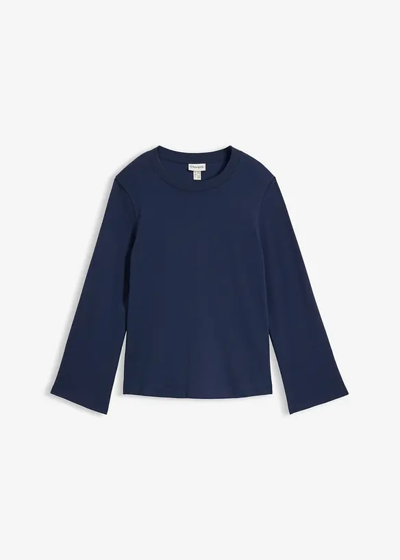 Langarmshirt aus reiner Bio-Baumwolle in blau von vorne - bonprix