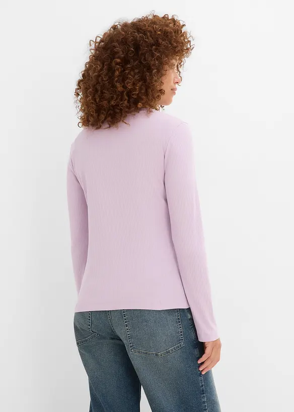 Geripptes Langarmshirt aus reiner Baumwolle in lila von hinten (im Anschnitt) - bonprix Geripptes Langarmshirt aus reiner Baumwolle in lila von hinten (im Anschnitt) - bonprix