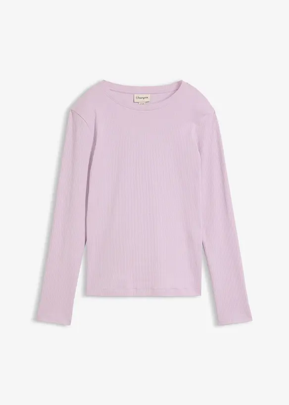 Geripptes Langarmshirt aus reiner Baumwolle in lila von vorne - bonprix Geripptes Langarmshirt aus reiner Baumwolle in lila von vorne - bonprix