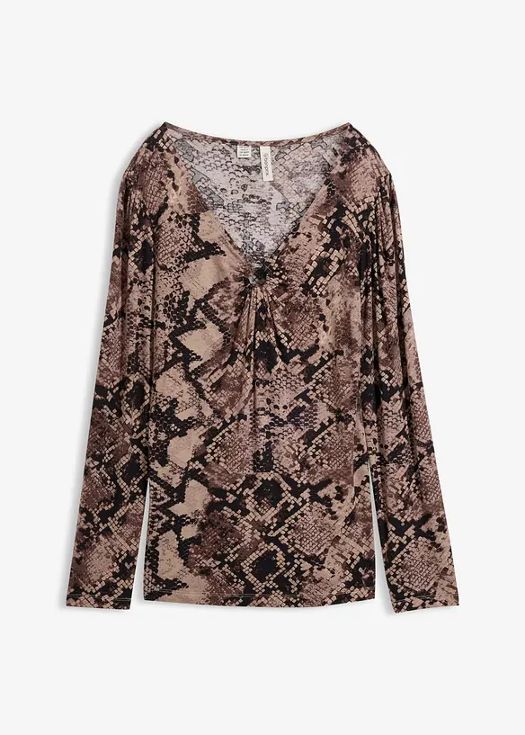 Langarmshirt mit Accessoire in braun von vorne - bonprix