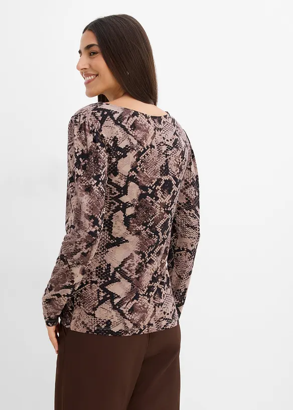 Langarmshirt mit Accessoire in braun von hinten (im Anschnitt) - bonprix