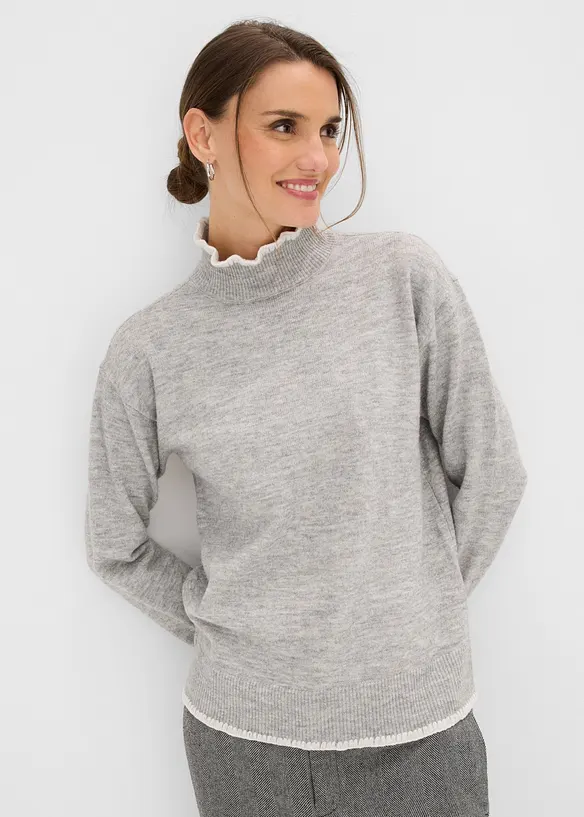 Pullover mit Stehkragen in grau von vorne (im Anschnitt) - bonprix