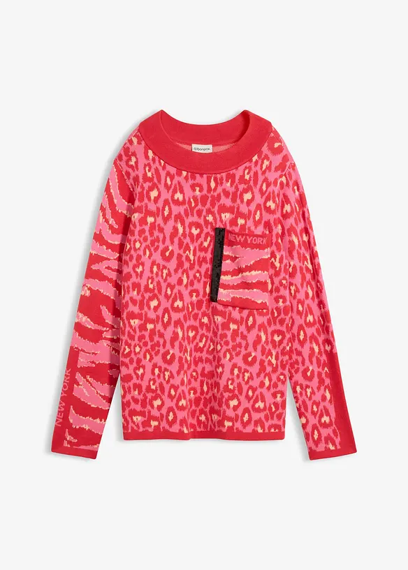 Feinstrickpullover im Animal-Design in rot von vorne - bonprix