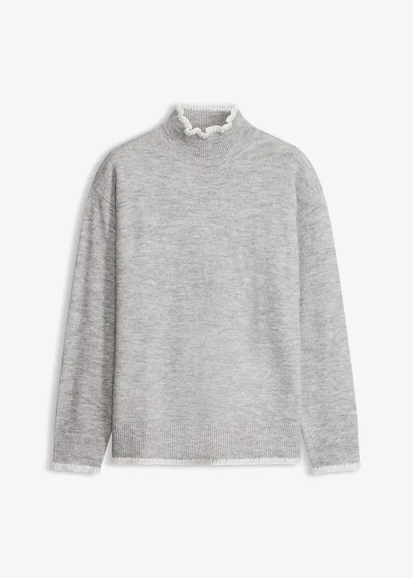 Pullover mit Stehkragen in grau von vorne - bonprix