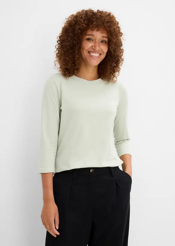 3/4-Armshirt mit reiner Bio-Baumwolle in grün von vorne (im Anschnitt) - bonprix 3/4-Armshirt mit reiner Bio-Baumwolle in grün von vorne (im Anschnitt) - bonprix