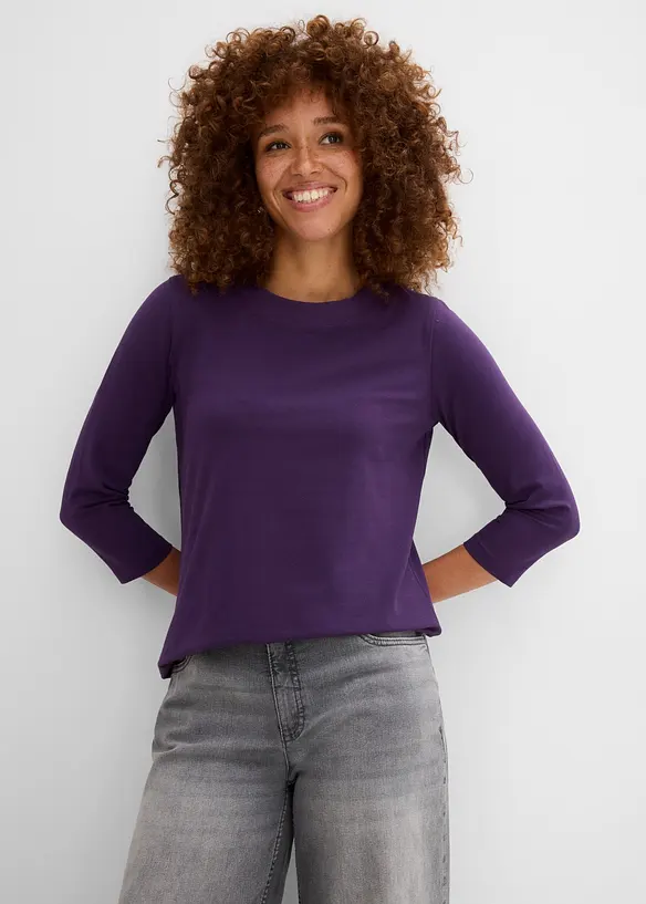 3/4-Armshirt mit reiner Bio-Baumwolle in lila von vorne (im Anschnitt) - bonprix 3/4-Armshirt mit reiner Bio-Baumwolle in lila von vorne (im Anschnitt) - bonprix