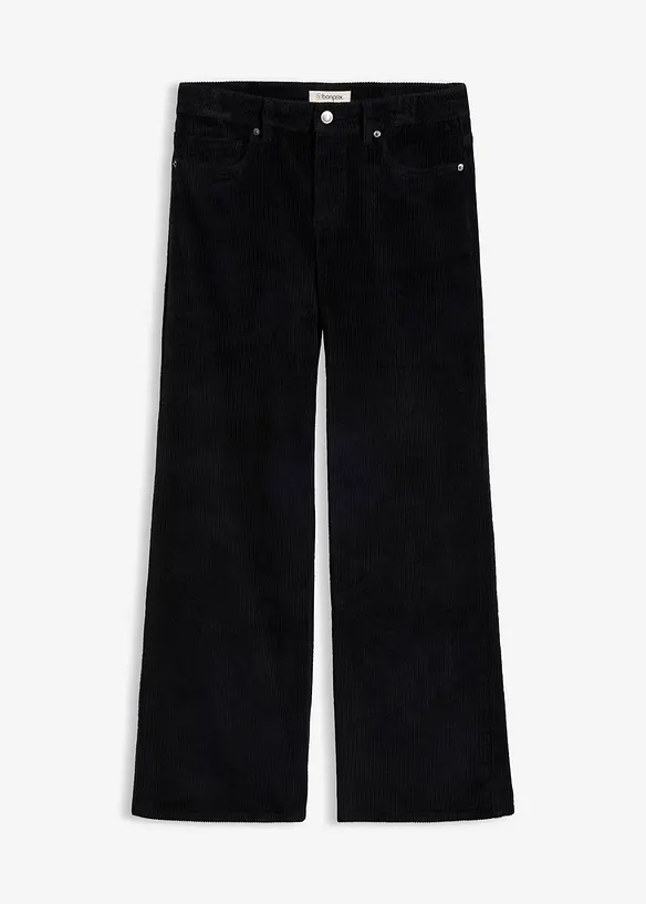 Cordhose aus elastischem Baumwoll-Mix in schwarz von vorne - bonprix
