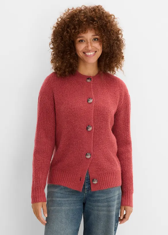 Strickjacke in rot von vorne (im Anschnitt) - bonprix