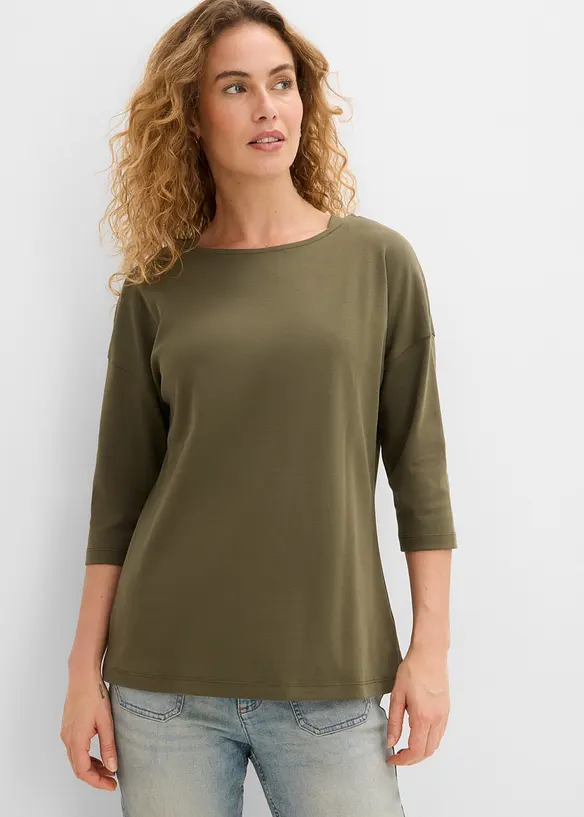 Shirt aus schwerer Baumwolle in grün von vorne (im Anschnitt) - bonprix