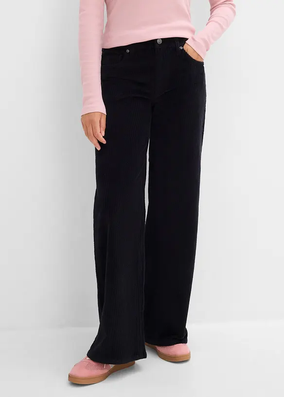 Cordhose aus elastischem Baumwoll-Mix in schwarz von vorne - bonprix