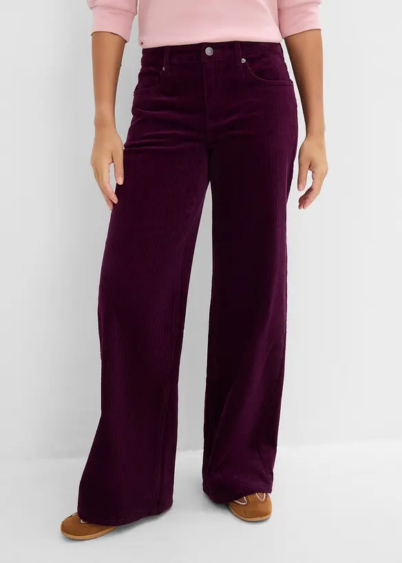 Cordhose aus elastischem Baumwoll-Mix in lila von vorne - bonprix