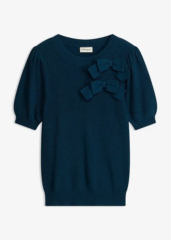 Pullover mit Schleifen-Applikation in petrol von vorne - bonprix Pullover mit Schleifen-Applikation in petrol von vorne - bonprix