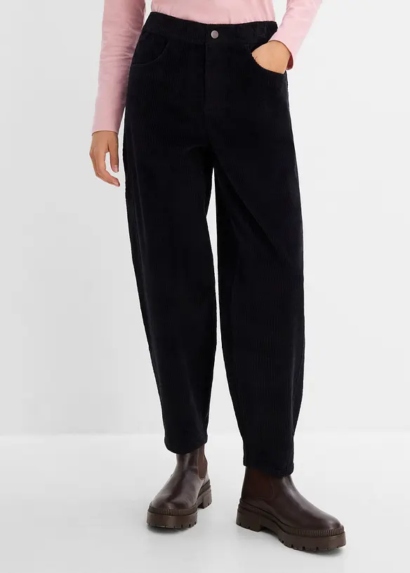 Barrel-Cordhose aus Baumwoll-Mix in schwarz von vorne - bonprix Barrel-Cordhose aus Baumwoll-Mix in schwarz von vorne - bonprix