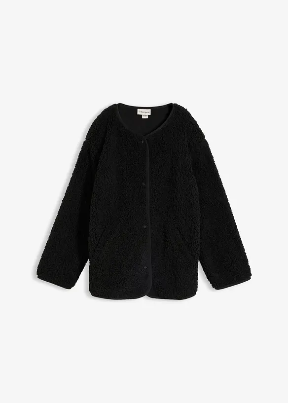 Teddy-Fleecejacke in schwarz von vorne - bonprix