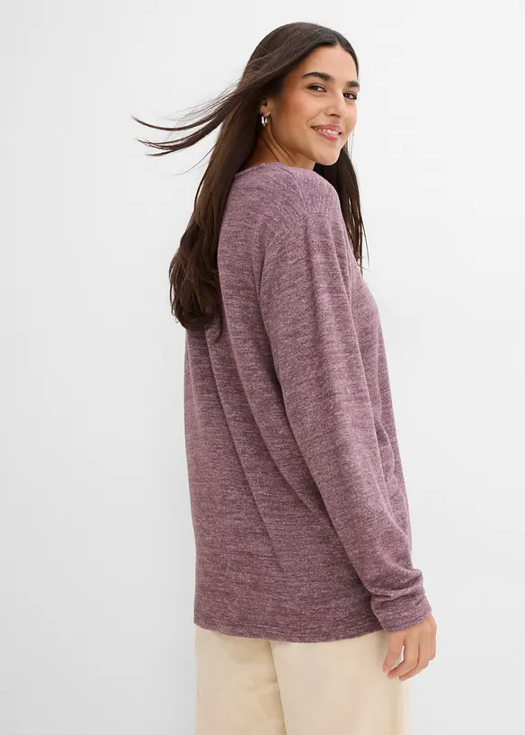 Long-Sweatshirt in Strickoptik in lila von hinten (im Anschnitt) - bonprix