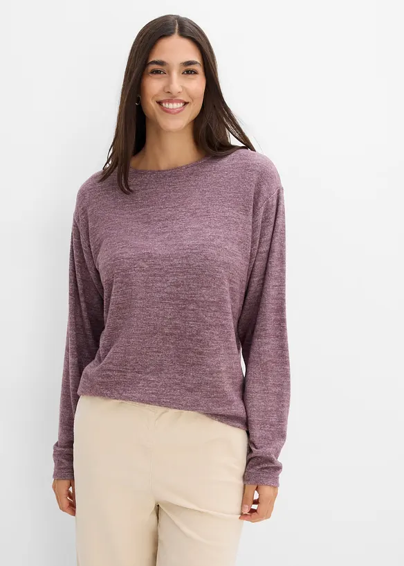 Long-Sweatshirt in Strickoptik in lila von vorne (im Anschnitt) - bonprix