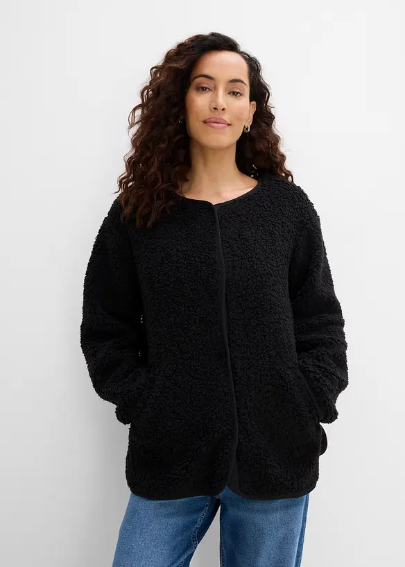 Teddy-Fleecejacke in schwarz von vorne (im Anschnitt) - bonprix