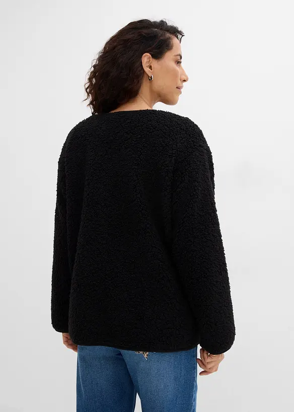 Teddy-Fleecejacke in schwarz von hinten (im Anschnitt) - bonprix