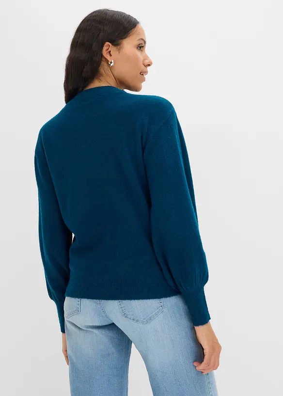 Pullover mit Schleifen-Applikation in petrol von hinten (im Anschnitt) - bonprix