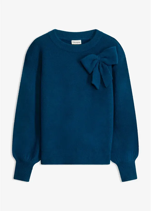 Pullover mit Schleifen-Applikation in petrol von vorne - bonprix