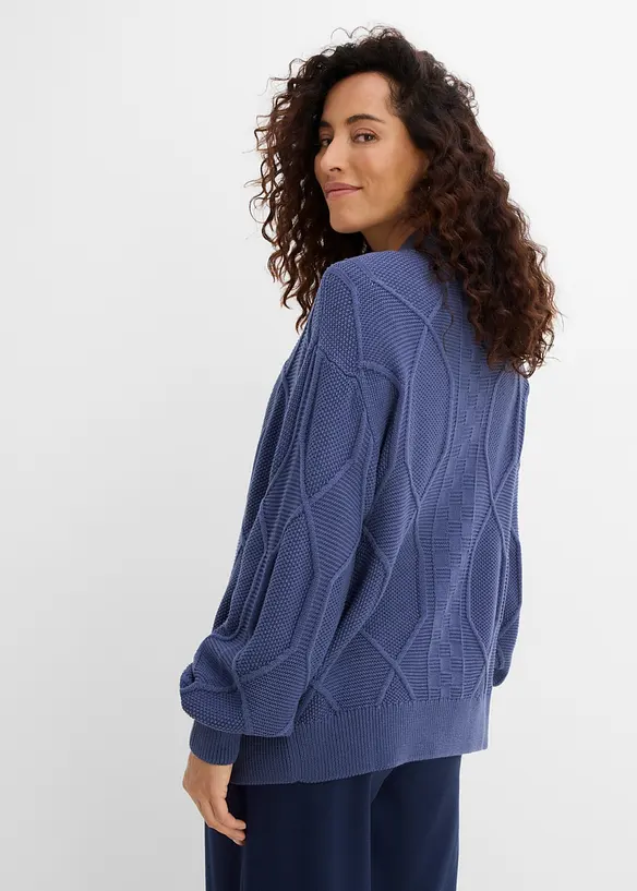 Strickjacke mit Zopfmuster in blau von hinten (im Anschnitt) - bonprix