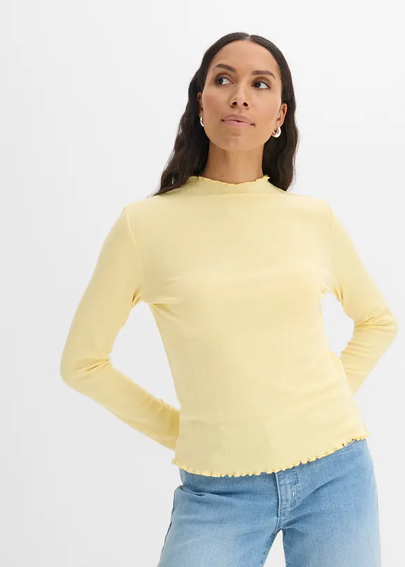 Figurbetontes Rippshirt in gelb von vorne (im Anschnitt) - bonprix Figurbetontes Rippshirt in gelb von vorne (im Anschnitt) - bonprix