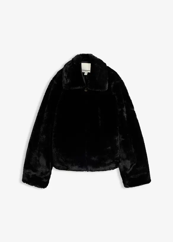 Fellimitat-Jacke in schwarz von vorne - bonprix