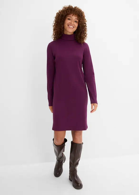 Jerseykleid aus Bio-Baumwolle in lila von vorne (Totalaufnahme) - bonprix
