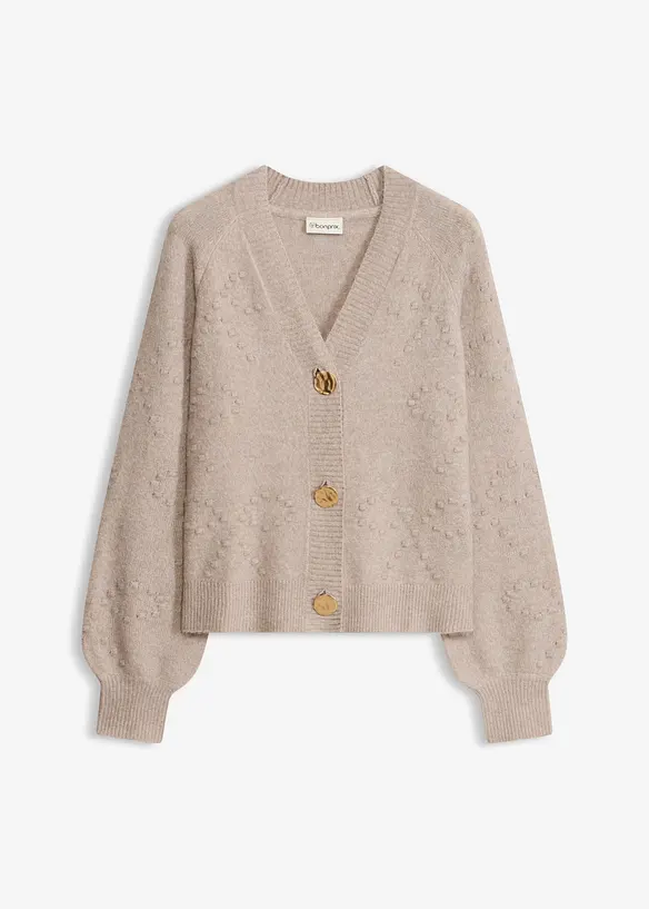 Texturierte Strickjacke in grau von vorne - bonprix