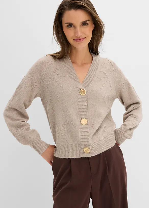 Texturierte Strickjacke in grau von vorne (im Anschnitt) - bonprix