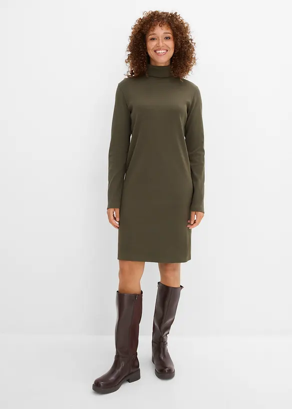 Jerseykleid aus Bio-Baumwolle in grün von vorne (Totalaufnahme) - bonprix